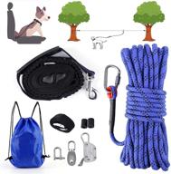 🐶 ekxozv dog tie out cable: 50ft overhead trolley system with anchor hook, 8ft elastic bungee leash – up to 200lbs for camping, beach, yard logo