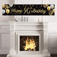 🎉 shimmering gold glitter 90th birthday banner: perfect decorations for milestone anniversary party backdrop logo