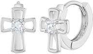 🌟 adorable 925 sterling silver open cross huggie hoop earrings for little girls & young teens - perfect religious gift for christening & baptism logo