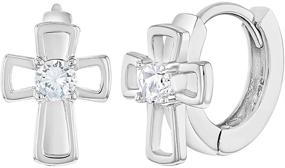 img 4 attached to 🌟 Adorable 925 Sterling Silver Open Cross Huggie Hoop Earrings for Little Girls & Young Teens - Perfect Religious Gift for Christening & Baptism