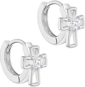 img 3 attached to 🌟 Adorable 925 Sterling Silver Open Cross Huggie Hoop Earrings for Little Girls & Young Teens - Perfect Religious Gift for Christening & Baptism