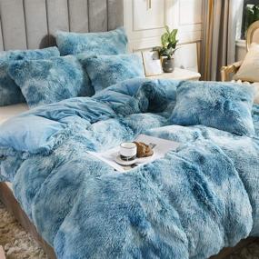 img 3 attached to 🛏️ Uhamho Tie Dye Printed Faux Fur Bedding Set - Queen Size, Turquoise: Modern Abstract Shaggy Plush Duvet Cover with Pillow Shams - Ultra Soft, Warm, and Durable