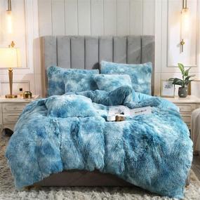 img 4 attached to 🛏️ Uhamho Tie Dye Printed Faux Fur Bedding Set - Queen Size, Turquoise: Modern Abstract Shaggy Plush Duvet Cover with Pillow Shams - Ultra Soft, Warm, and Durable