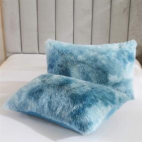 img 1 attached to 🛏️ Uhamho Tie Dye Printed Faux Fur Bedding Set - Queen Size, Turquoise: Modern Abstract Shaggy Plush Duvet Cover with Pillow Shams - Ultra Soft, Warm, and Durable