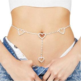 img 3 attached to Cusmyre Rhinestone Body Chains Belt: Sparkling Crystal Waist Chains with Heart Pendant - Perfect Summer Beach Waist Body Jewelry and Festival Belt for Women and Girls