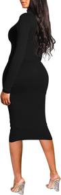 img 1 attached to 👗 Meenew Women's Solid Long Sleeve Gown: Elegant Turtleneck Bodycon Maxi Dress