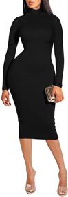 img 2 attached to 👗 Meenew Women's Solid Long Sleeve Gown: Elegant Turtleneck Bodycon Maxi Dress