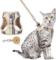 🐱 pupteck soft mesh cat harness and leash set - escape proof vest harnesses for outdoor walking with adjustable breathable design and classic plaid pattern logo