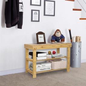 img 3 attached to 👟 3-Tier Bamboo Shoe Rack Bench with Storage Drawer and Shoe Horn - Entryway Organizer and Bathroom Shelf, Holds Up to 280LB - Dimensions: 27.5x11.2x18 Inches