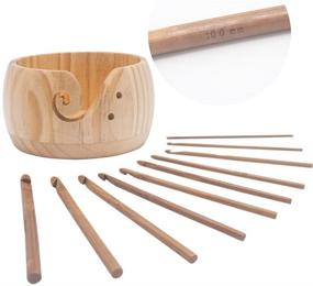 img 3 attached to 🧶 LAMXD Wooden Yarn Bowl with 12 Bamboo Handle Crochet Hooks, Handmade Wool Storage Crochet Kit Organizer, Skein Storage Bowl - Knitting & Crochet Yarn Storage Bowls & Accessories (Buff)