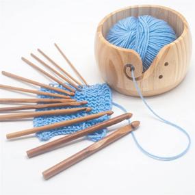 img 1 attached to 🧶 LAMXD Wooden Yarn Bowl with 12 Bamboo Handle Crochet Hooks, Handmade Wool Storage Crochet Kit Organizer, Skein Storage Bowl - Knitting & Crochet Yarn Storage Bowls & Accessories (Buff)