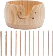 🧶 lamxd wooden yarn bowl with 12 bamboo handle crochet hooks, handmade wool storage crochet kit organizer, skein storage bowl - knitting & crochet yarn storage bowls & accessories (buff) logo