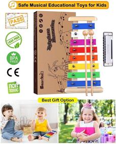 img 2 attached to 🎶 Expertly Crafted Wooden Xylophone and Harmonica Set for Children - Premium Kids' Musical Instruments Percussion Set with Mallets | Award-Winning Preschool Learning Toys | Ideal Birthday Gifts