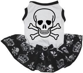 img 2 attached to Petitebella White Cross Bone Dress with Black Skulls and Crowns, Tutu Style for Puppy Dogs