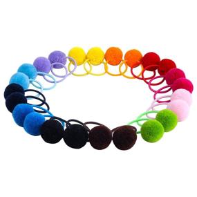 img 3 attached to 🎀 Fishdown 24 Pcs Pom Ball Hair Ties: Stylish Fluffy Pom Pom Hair Bands for Girls