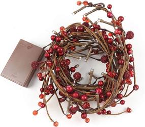 img 1 attached to 🎄 5.9FT Pre-lit Red Berry Brunch Garland - Battery Operated Fairy String Lights with Timer Function for Christmas Party Event Decoration - 30LED Lights