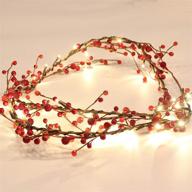 🎄 5.9ft pre-lit red berry brunch garland - battery operated fairy string lights with timer function for christmas party event decoration - 30led lights logo