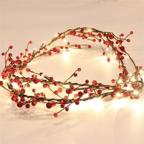 img 4 attached to 🎄 5.9FT Pre-lit Red Berry Brunch Garland - Battery Operated Fairy String Lights with Timer Function for Christmas Party Event Decoration - 30LED Lights