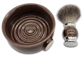 img 4 attached to 🪒 Bicrops Wet Shave Men's Shaving Kit - Badger Shaving Brush with Acrylic Handle, Wide Mouth Ceramic Soap Bowl/Mug - Ideal Gentleman Gift (Brown)