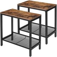 industrial narrow nightstands: hoobro side table set of 2 with adjustable mesh shelf, easy assembly - rustic brown logo