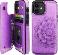 📱 vaburs iphone 12 mini wallet case: stylish embossed mandala pattern, pu leather flip cover with card holder and double magnetic buttons – shockproof protection in purple for iphone 12 mini 5.4 inch logo