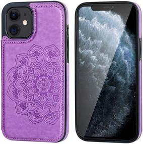 img 2 attached to 📱 Vaburs iPhone 12 Mini Wallet Case: Stylish Embossed Mandala Pattern, PU Leather Flip Cover with Card Holder and Double Magnetic Buttons – Shockproof Protection in Purple for iPhone 12 Mini 5.4 Inch