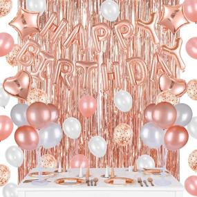 img 3 attached to 🎉 Набор украшений для вечеринки Rose Gold Birthday: стойка для шаров на столе, баннер с шариками "Happy Birthday", фольгированный занавес