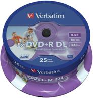📀 verbatim 43667 8.5gb 8x double layer dvd+r inkjet printable - 25 pack spindle: high capacity and printable discs for efficient data storage logo