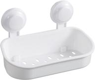 waterproof shower shelf suction cup organizer - no drilling, rustproof wall mounted basket for bathroom & kitchen - removable, durable storage caddy, perfect for plastic bathroom organization - white logo