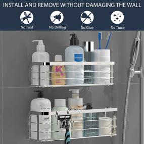 img 3 attached to 🚿 2 Pack Avolare Adhesive Shower Caddy - Rustproof Stainless Steel Shelf with Hook for Razor - No Drilling Wall Mounted Organizer for Bathroom and Kitchen Storage Rack - Silver