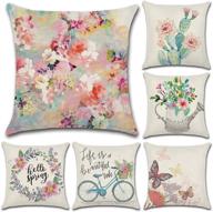 🌸 kingrol 6-pack colorful summer flower decorative throw pillow covers - 18 x 18 inch cushion cases for car, sofa, bed, couch логотип