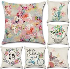 img 4 attached to 🌸 Kingrol 6-Pack Colorful Summer Flower Decorative Throw Pillow Covers - 18 x 18 Inch Cushion Cases for Car, Sofa, Bed, Couch