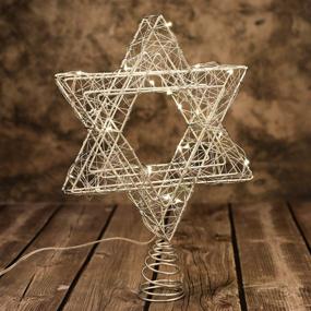 img 3 attached to 🌟 7'' Battery Powered Star Tree Topper with Warm White LED String - Perfect for Hanukkah, Christmas, Chanukah, Diwali, Birthday, Wedding, Parties & Home Decor - Star of David Rattan Wire Weave Design