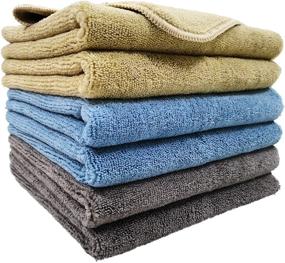 img 4 attached to Professional Grade Polyte Microfiber Cleaning Towel - 6 Pack, 16x24 Inches, Blue, Camel, Gray