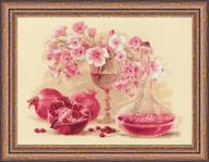 🧵 riolis pink pomegranate counted cross stitch kit: exquisite 14 count design - 15.75"x11.75" dimensions logo