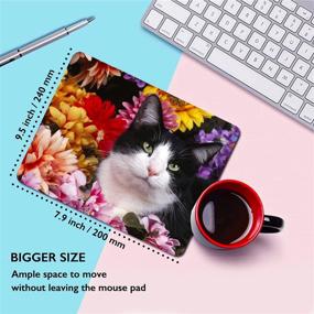 img 1 attached to 🖱 Hokafenle Black White Cat Mouse Pad with Floral Designs - Premium-Textured & Waterproof Gaming Mouse Pads, Non-Slip Rubber Base Mousepad for Office Computer & Laptop - 9.5x7.9x0.12 Inch