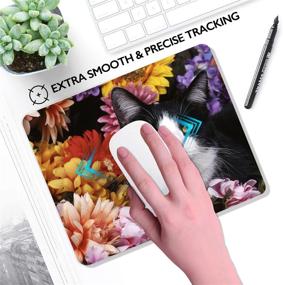 img 2 attached to 🖱 Hokafenle Black White Cat Mouse Pad with Floral Designs - Premium-Textured & Waterproof Gaming Mouse Pads, Non-Slip Rubber Base Mousepad for Office Computer & Laptop - 9.5x7.9x0.12 Inch