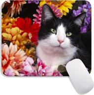 🖱 hokafenle black white cat mouse pad with floral designs - premium-textured & waterproof gaming mouse pads, non-slip rubber base mousepad for office computer & laptop - 9.5x7.9x0.12 inch logo