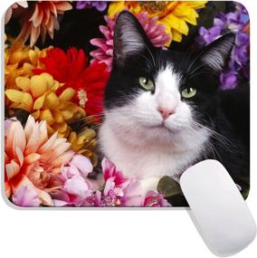 img 4 attached to 🖱 Hokafenle Black White Cat Mouse Pad with Floral Designs - Premium-Textured & Waterproof Gaming Mouse Pads, Non-Slip Rubber Base Mousepad for Office Computer & Laptop - 9.5x7.9x0.12 Inch