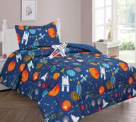 🚀 exploring the universe: golden linens multicolor navy blue solar system space ships & rockets twin size comforter set for boys/kids - complete bedding in a bag! logo