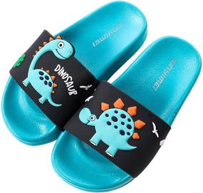 img 4 attached to 🦖 Dinosaur Slide Sandals: Cute Toddler Slip-On Slippers for Beach, Pool & Shower - Boys & Girls Water Shoes