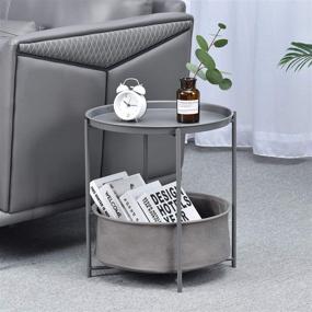 img 2 attached to Scandi Style Metal End Table with Detachable Tray Top and Fabric Storage Basket, Dark Grey - Perfect for Living Room, Bedroom, Coffee Round Table or Sofa Side Snack Table