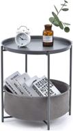 scandi style metal end table with detachable tray top and fabric storage basket, dark grey - perfect for living room, bedroom, coffee round table or sofa side snack table logo