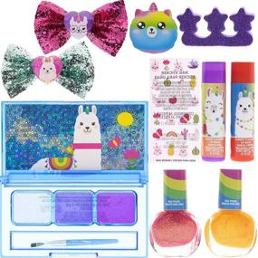 img 2 attached to 🎒 Townley Girl No Drama Llama Makeup Filled Backpack Set: 37-Piece Collection of Lip Gloss, Nail Polish, Hair Bows, and More, Ideal for Ages 3+