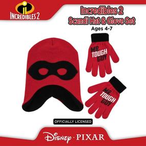 img 2 attached to 🧢 Disney Incredibles 2 Little Boy's Cold Weather Hat and Gloves Set, Red/Black, Age 4-7