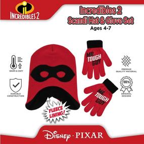 img 1 attached to 🧢 Disney Incredibles 2 Little Boy's Cold Weather Hat and Gloves Set, Red/Black, Age 4-7