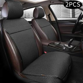 img 4 attached to 🚗 Premium Breathable Car Seat Covers - Luxury Auto Seat Protector, All-Season Front Cushions, Full Wrapped Edge Bottom Seat Cover - Universal Fit for 95% Vehicles (Black+Grey, 2PCS)