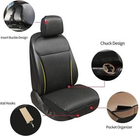 img 2 attached to 🚗 Premium Breathable Car Seat Covers - Luxury Auto Seat Protector, All-Season Front Cushions, Full Wrapped Edge Bottom Seat Cover - Universal Fit for 95% Vehicles (Black+Grey, 2PCS)