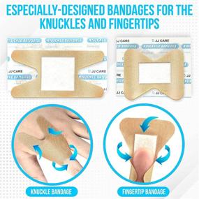 img 2 attached to Pack of 100 JJ CARE Adhesive Knuckle Bandages and Fingertip Bandages - 🩹 Elastic, Flexible Fabric Bandages for Minor Cuts and Scrapes - Highly Absorbent Wound Care Solution