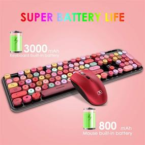 img 2 attached to 🔌 Универсальная беспроводная клавиатура и мышь Combo с гибкими клавишами в стиле пишущей машинки и милой беспроводной мышью, подключение 2,4 ГГц без потерь сигнала, совместима с ПК/ноутбук/Мас